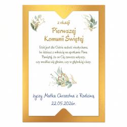 Życzenia Komunia Święta kartka C6 10x15 złota...