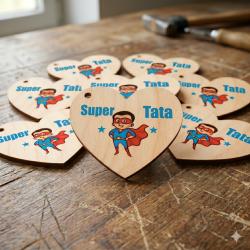 Drewniany magnes serce Super Tata prezent na...