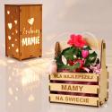 Zestaw dla mamy doniczka flowerbox nosidełko lampka LED prezent Dzień Matki komplet