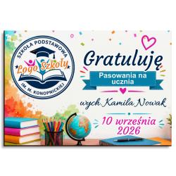 Magnes w folijce z nadrukiem i logo szkoły...