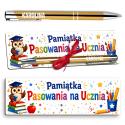 Zakładka z długopisem i imieniem z nadrukiem Pasowanie na Ucznia prezent dla pierwszoklasisty pamiątka szkolna