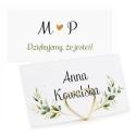 Winietki Ślubne z Motywem Zielonych Gałązek Personalizowane Winietki Weselne z Nadrukiem Eleganckie