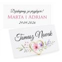 Winietki Ślubne z Delikatnymi Kwiatami Personalizowane Winietki Weselne z Nadrukiem Dwustronne