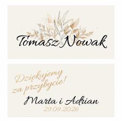 Winietki Ślubne Beżowe z Liśćmi Personalizowane...