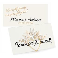 Winietki Ślubne Beżowe z Liśćmi Personalizowane...