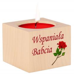 Drewniany świecznik z nadrukiem dla Babci...