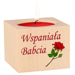 Drewniany świecznik z nadrukiem dla Babci...