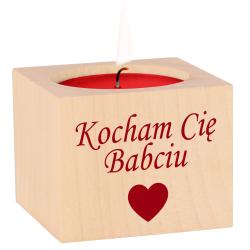 Drewniany świecznik z nadrukiem Kocham Cię...