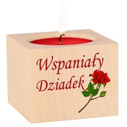 Drewniany świecznik z nadrukiem dla Dziadka...