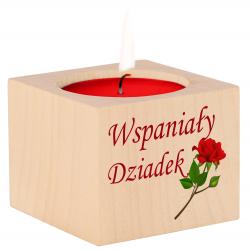Drewniany świecznik z nadrukiem dla Dziadka...