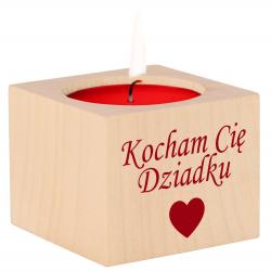 Drewniany świecznik z nadrukiem Kocham Cię...