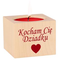 Drewniany świecznik z nadrukiem Kocham Cię...