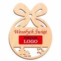 Ażurowa bombka świąteczna z logo firmy i dedykacją drewniana prezent biznesowy na Boże Narodzenie