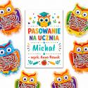 Gotowy Zestaw na Pasowanie na Ucznia Sówka Labirynt i Bilecik Personalizowany Prezent dla Dziecka do Szkoły