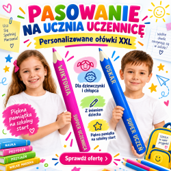 Niebieska drewniana kredka z grawerem imienia...