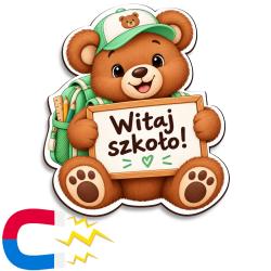 Magnes z nadrukiem Witaj Szkoło miś na...