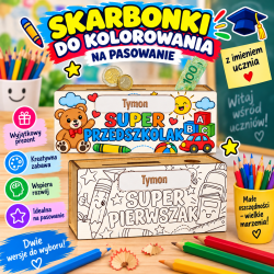 Drewniana Skarbonka z Imieniem do Kolorowania...