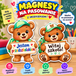 Magnes z nadrukiem Witaj Szkoło miś na...