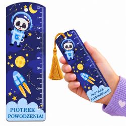 Niebieska zakładka z nadrukiem i linijką dla...
