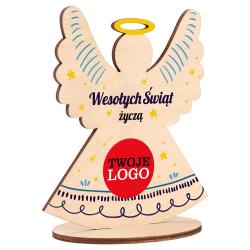 Anioł z życzeniami i logo na podstawce