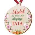 Medal dla taty na Dzień Ojca drewniany medal za zasługi prezent dla taty z nadrukiem kwiatowym