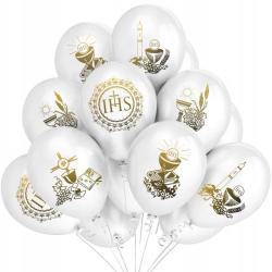 Zestaw balonów komunijnych białe IHS Hostia 10szt