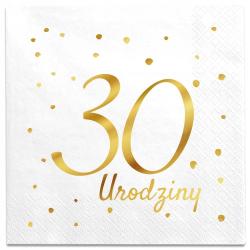 Serwetki białe 30 Urodziny złote napisy 12 szt