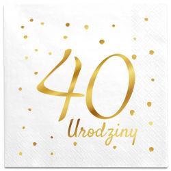 Serwetki białe 40 Urodziny złote napisy 12 szt