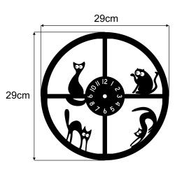 Drewniany zegar na ścianę Koty koło
