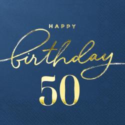 Serwetki Happy Birthday "50" 33x33 cm granatowe...