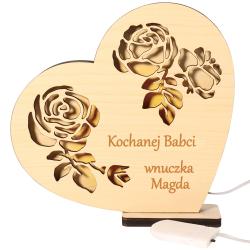 Drewniana lampa w kształcie serca dla Babci...